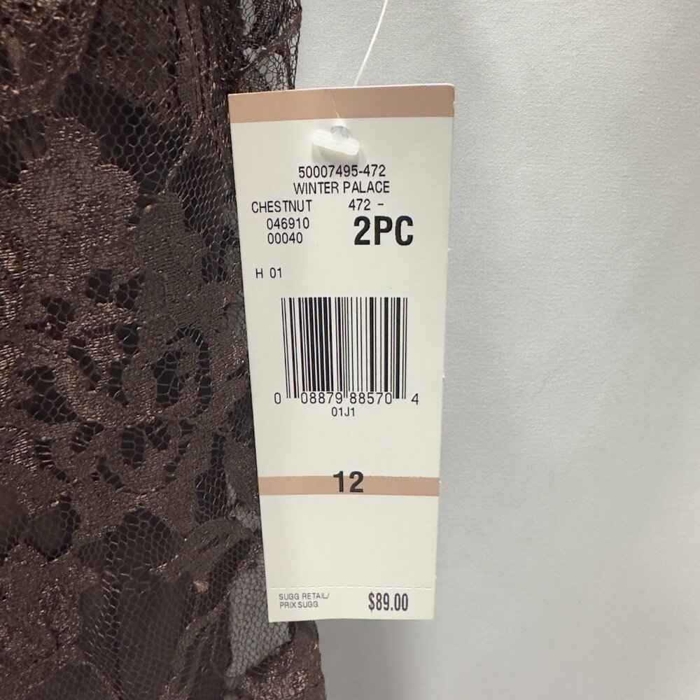 Jones New York Collection sz12 Manderin Banded Collar Lace Top Silk Cami Ruffled - Picture 3 of 16